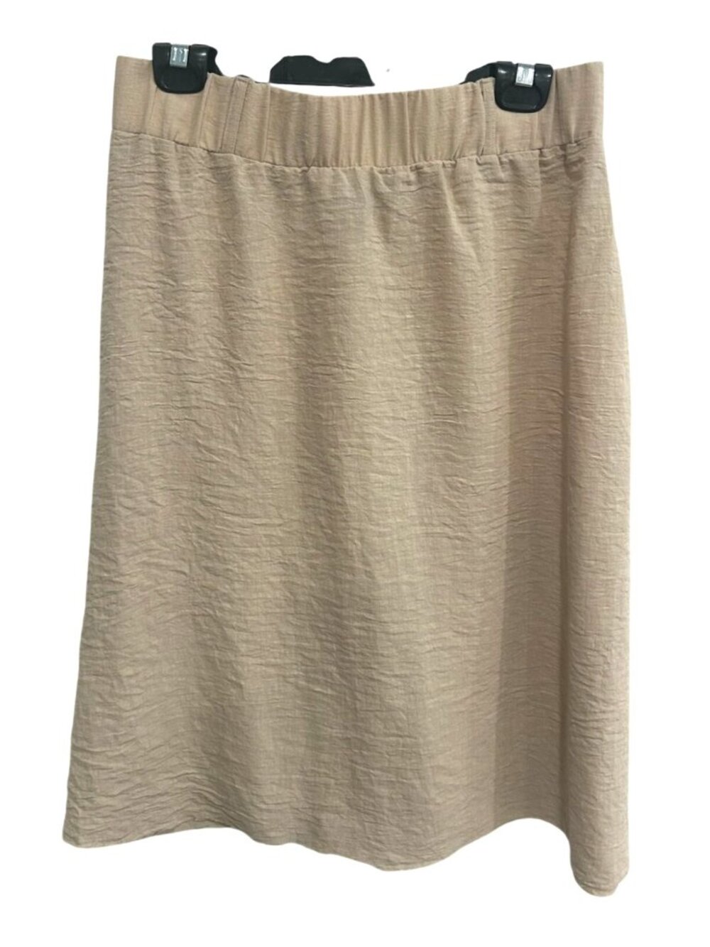 Messini Medium Beige Elastic Waist Midi Skirt Crinkle Boho Neutral Aesthetic